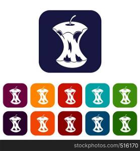 Apple core icons set vector illustration in flat style in colors red, blue, green, and other. Apple core icons set