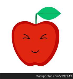 Apple. Cute, funny cartoon fruit character. Emotions. Food smilie. Vector illustration for children. 