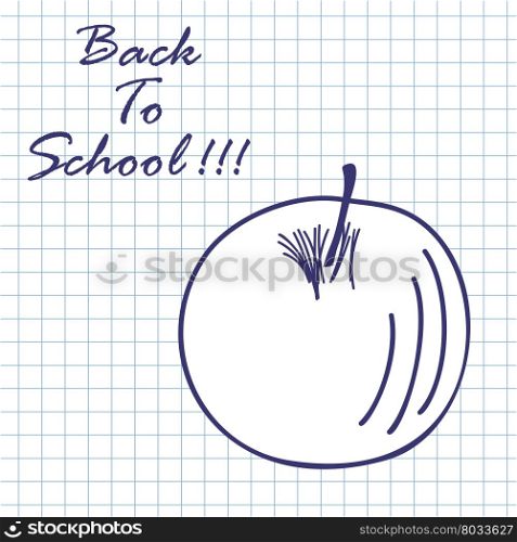 Apple. Doodle sketch on checkered paper background. Vector illustration.