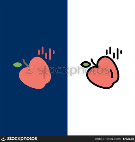 Apple, Food, Science Icons. Flat and Line Filled Icon Set Vector Blue Background