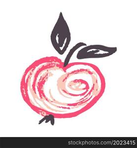 Apple. Icon in hand draw style. Drawing with wax crayons, colored chalk, children&rsquo;s creativity. Sign, symbol, sticker. Icon in hand draw style. Drawing with wax crayons, children&rsquo;s creativity
