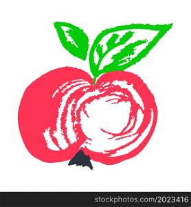 Apple. Icon in hand draw style. Drawing with wax crayons, colored chalk, children&rsquo;s creativity. Vector illustration. Sign, symbol, pin, sticker. Icon in hand draw style. Drawing with wax crayons, children&rsquo;s creativity