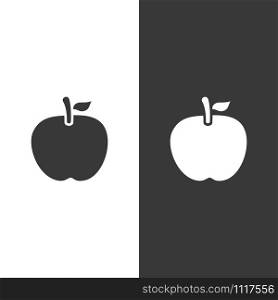 Apple. Icon on black and white background. Fruit flat vector illustration