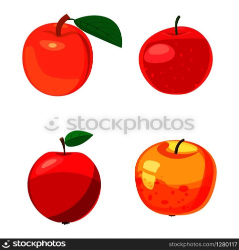 Apple icon set. Cartoon set of apple vector icons for web design isolated on white background. Apple icon set, cartoon style