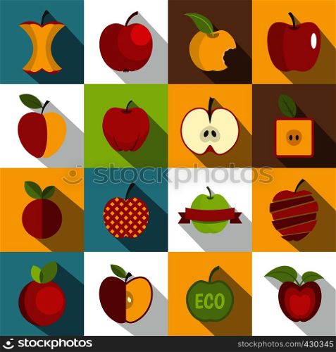 Apple icons set design logo. Flat illustration of 16 apple design logo vector icons for web. Apple icons set design logo, flat style