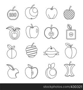 Apple icons set design logo. Outline illustration of 16 apple design logo vector icons for web. Apple icons set design logo, outline style