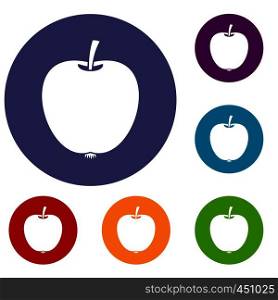 Apple icons set in flat circle reb, blue and green color for web. Apple icons set