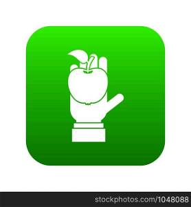 Apple in hand icon digital green for any design isolated on white vector illustration. Apple in hand icon digital green