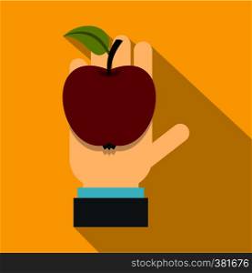 Apple in hand icon. Flat illustration of apple in hand vector icon for web design. Apple in hand icon, flat style