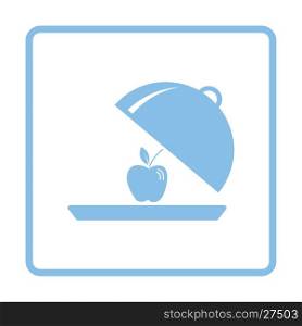 Apple inside cloche icon. Blue frame design. Vector illustration.