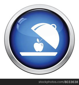Apple inside cloche icon. Glossy button design. Vector illustration.