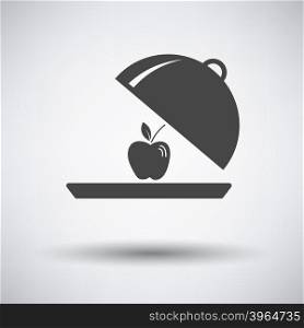 Apple inside cloche icon on gray background with round shadow. Vector illustration.