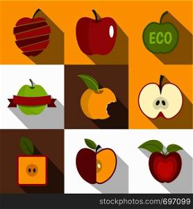 Apple label icons set. Flat set of 9 apple label vector icons for web with long shadow. Apple label icons set, flat style