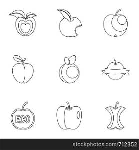 Apple logo icon set. Outline set of 9 apple logo vector icons for web isolated on white background. Apple logo icon set, outline style