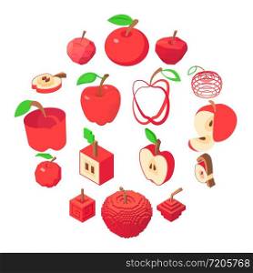 Apple logo icons set. Isometric illustration of 16 apple logo vector icons for web. Apple logo icons set, isometric style