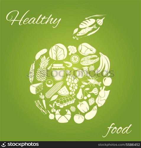 Apple made of fruits vegetables meat and grocery healthy organic food concept vector illustration