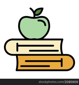 Apple on books icon. Outline apple on books vector icon color flat isolated. Apple on books icon color outline vector