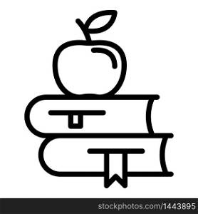 Apple on books icon. Outline apple on books vector icon for web design isolated on white background. Apple on books icon, outline style