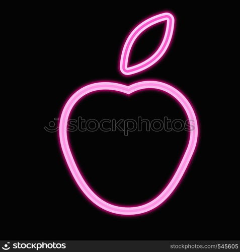 Apple outline in neon style. Simple shiny icon in pink color isolated on black background. Vector concept for websites, web design, mobile app, infographics.. Apple outline in neon style. Simple icon for websites, web design, mobile app, infographics.