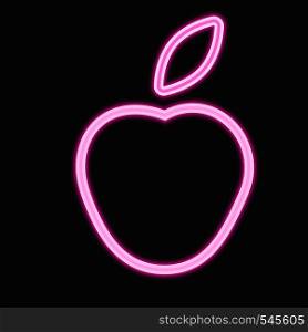 Apple outline in neon style. Simple shiny icon in pink color isolated on black background. Vector concept for websites, web design, mobile app, infographics.. Apple outline in neon style. Simple icon for websites, web design, mobile app, infographics.
