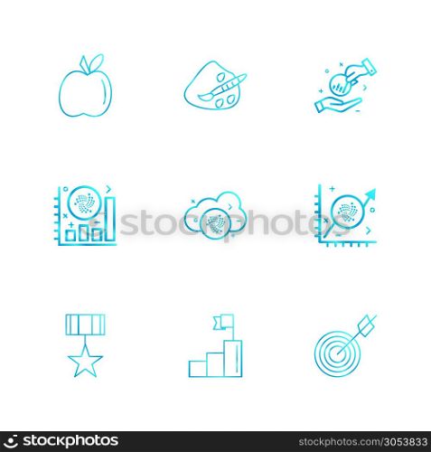 apple , paint, coin , share , cloud , star , badge , position , dart , focus , target ,icon, vector, design, flat, collection, style, creative, icons