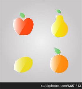 Apple pear lemon orange on a gray background. Vector illustration .. Apple pear lemon orange  .