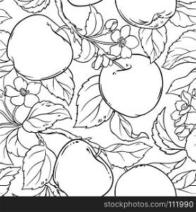 apple seamless pattern. apple branches seamless pattern on white background