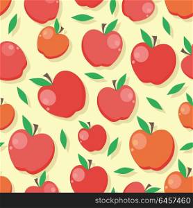 Apple Seamless Pattern. Apple seamless pattern. Ripe red apple. Apple with leaves. Juicy fresh apple. Healthy food element. Vector illustration. Seamless pattern on white background.
