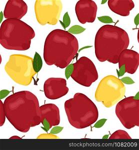 Apple seamless pattern dropping on white background. Red and Yellow apples fruits vector illustration.