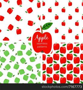 Apple seamless pattern, green and red fruits. Background fruit food. Vector illustration. Apple seamless pattern, green and red fruits