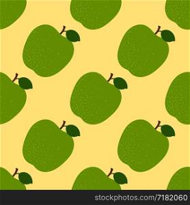 Apple seamless pattern. Hand drawn fresh fruit. Vector sketch background. Fashion design. Food print for clothes, kitchen tablecloth, curtain or dishcloth