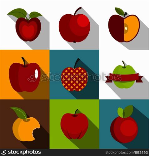 Apple sign icons set. Flat set of 9 apple sign vector icons for web with long shadow. Apple sign icons set, flat style