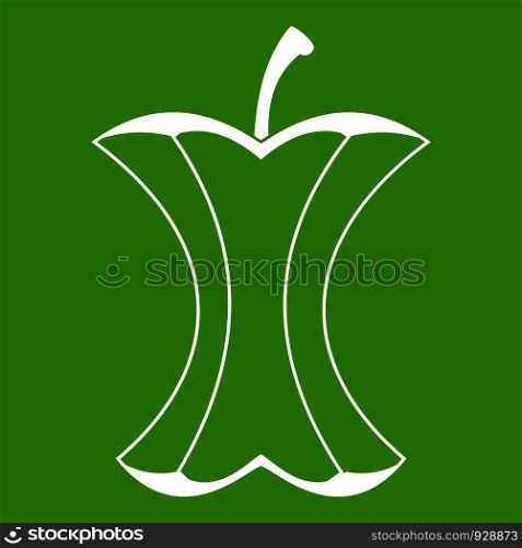 Apple stump icon white isolated on green background. Vector illustration. Apple stump icon green