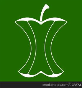 Apple stump icon white isolated on green background. Vector illustration. Apple stump icon green