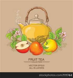 apple tea in teapot. apple tea in teapot on color background