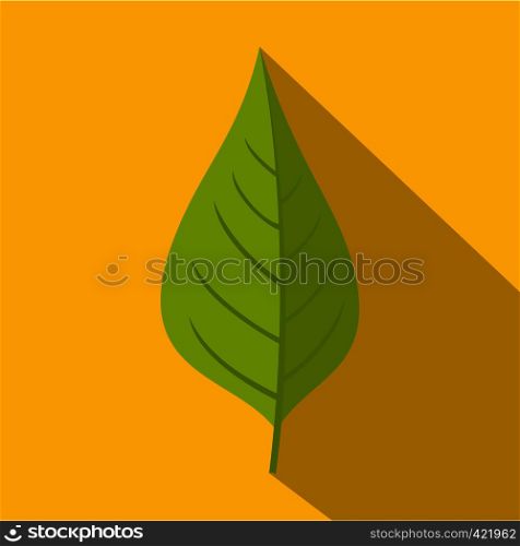 Apple tree green leaf icon. Flat illustration of apple tree green leaf vector icon for web isolated on yellow background. Apple tree green leaf icon, flat style