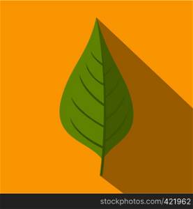 Apple tree green leaf icon. Flat illustration of apple tree green leaf vector icon for web isolated on yellow background. Apple tree green leaf icon, flat style