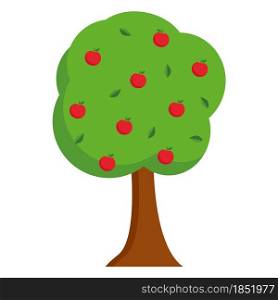 Apple tree simplified vector illustration. A tree with a green crown and red apples. Fruit tree, flat. Ripe harvest.. Apple tree simplified vector illustration.