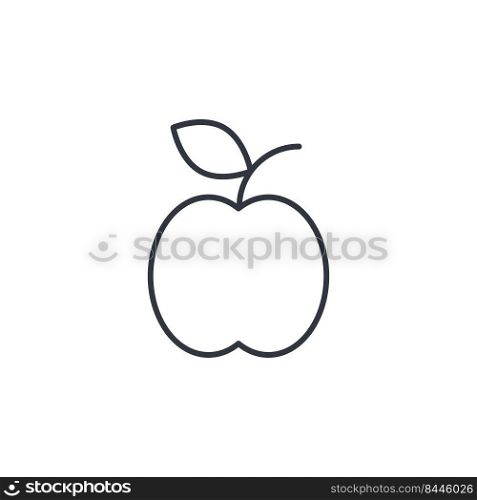Apple with leaf line icon vector illustration. Fruit black stroke on white background isolated object. Simple silhouette healthy organic food. Apple with leaf line icon vector illustration