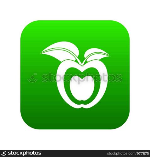 Apple with leaves icon digital green for any design isolated on white vector illustration. Apple with leaves icon digital green