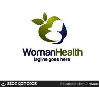 apple with woman silhouette for health and diet logo vector