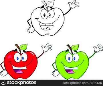 Apples Cartoon Mascot Characters. Set Collection 1