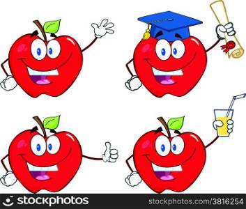 Apples Cartoon Mascot Characters. Set Collection 9