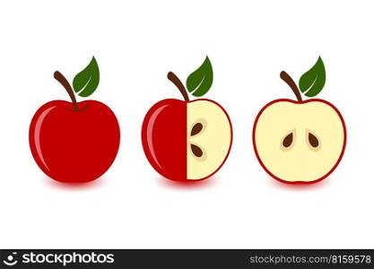 Apples, concept of whole, half and incised fruit icon. Vector illustration isolated.