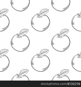 Apples hand engraving seamless vintage pattern. Repeating background with fruits sketch. Template black line apples on white background. Print for packaging, fabric and design vector. Apples hand engraving seamless vintage pattern