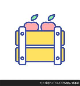 Apples in crates RGB color icon. Fresh apples. Agriculture production. Organic food distribution. Shipping natural foodstuff. Farming business delivery. Isolated vector illustration. Apples in crates RGB color icon