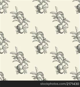 Apples seamless pattern in modern style. Hand draw fruit texture. Engraving vintage style. Design for wrapping paper, textile print. Vector illustration. Apples seamless pattern in modern style. Hand draw fruit texture.