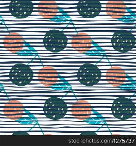 Apples seamless pattern on stripe background. Botanical print. Design for fabric, textile print, wrapping paper, children textile. Modern design. Trendy vector illustration. Apples seamless pattern on stripe background. Botanical print.