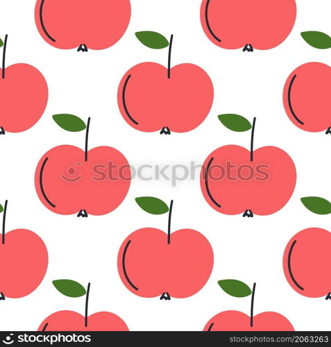 Apples seamless pattern vector illustration. Background with organic healthy food. Simple red apples template for wallpaper, packaging and design. Apples seamless pattern vector illustration