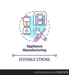 Appliance manufacturing concept icon. Household electronics. Business subsector abstract idea thin line illustration. Isolated outline drawing. Editable stroke. Arial, Myriad Pro-Bold fonts used. Appliance manufacturing concept icon